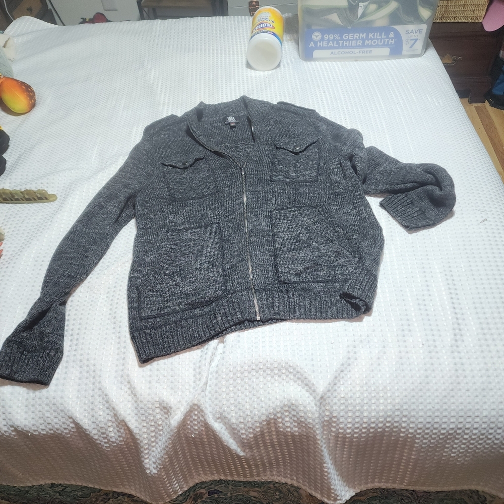 ROCK & REPUBLIC EUC MENS SZ XXL GRAY LONG SLEEVE FULL ZIP SWEATER